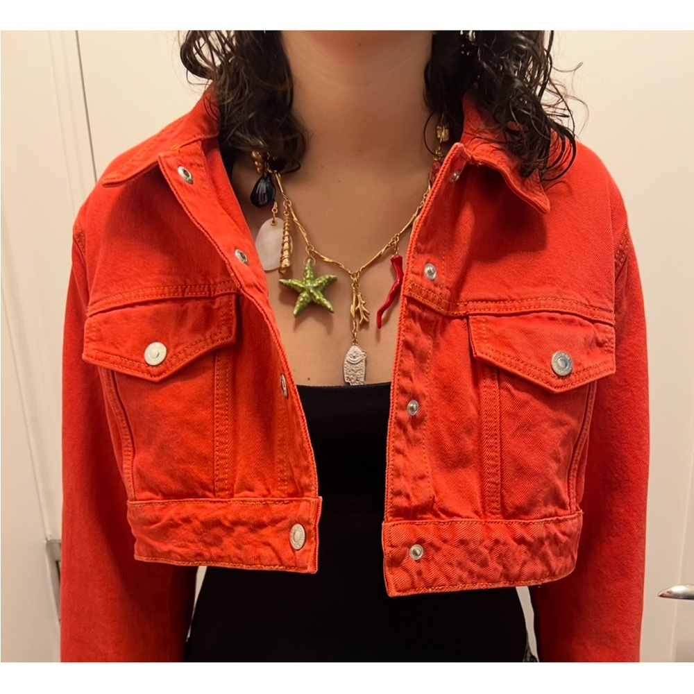 Zara Women's Red Denim Jacket